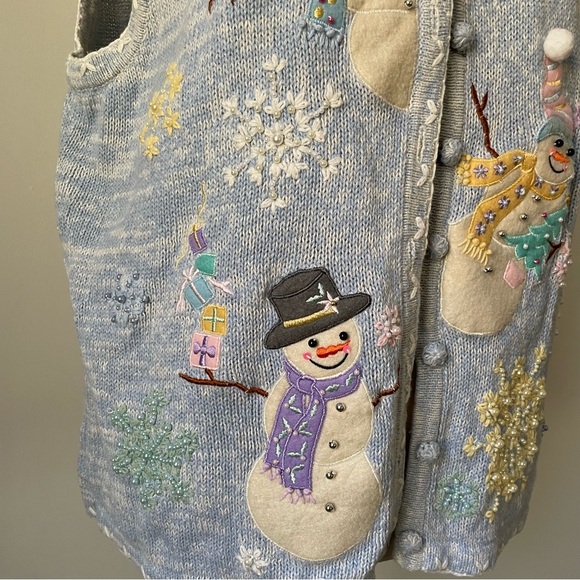 White Stag Cotton embellished women’s vest grandma core snowman xl blue - Picture 3 of 6